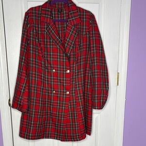 Red Tartan Double-Breasted Blazer